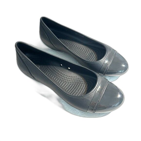 Crocs Cap Toe Ballet Flats Black Slip On Comfort Loafer Shoes Womens size 9 - Picture 1 of 12